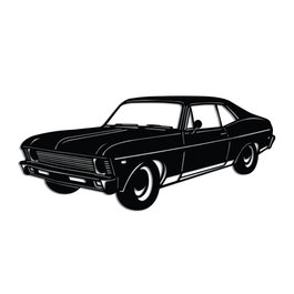 Wallity Chevrolet Nova 1972 Classic Sedan Escultura de pared de metal Negro